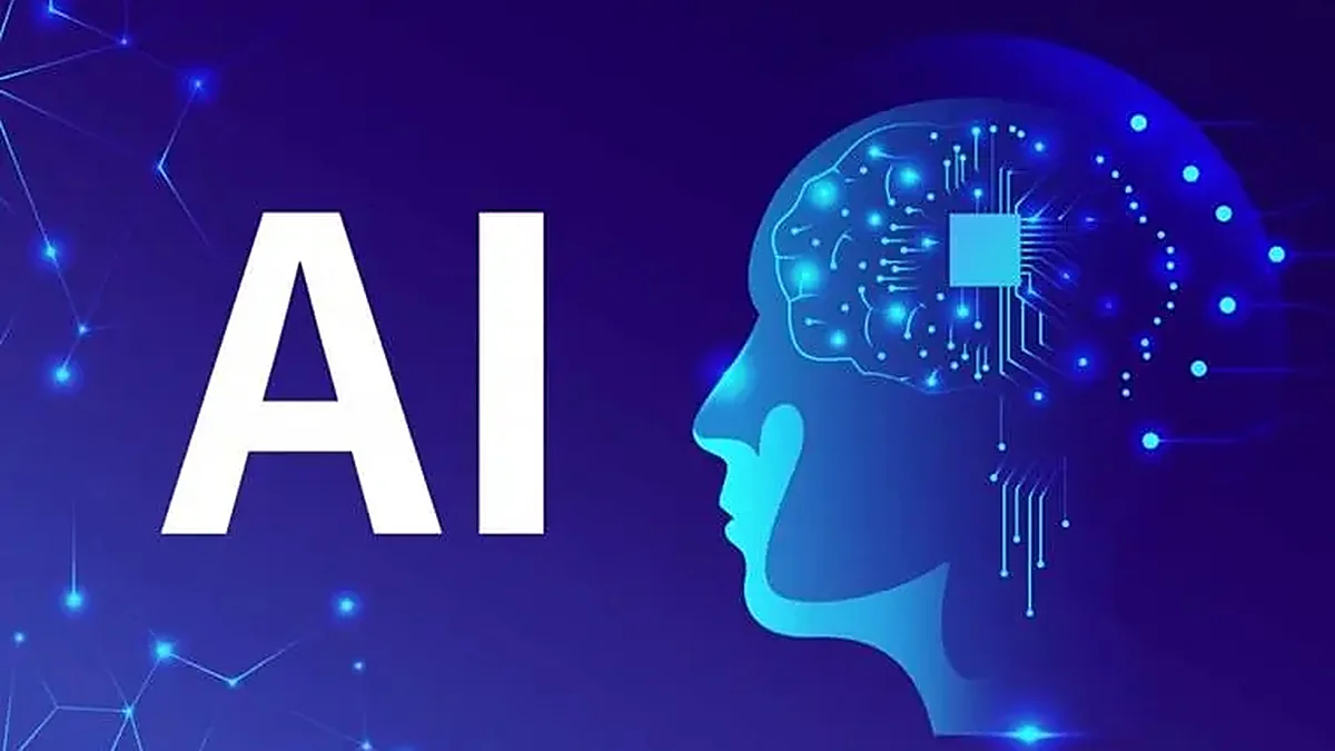 An AI wordmark beside a head filled with circuitry