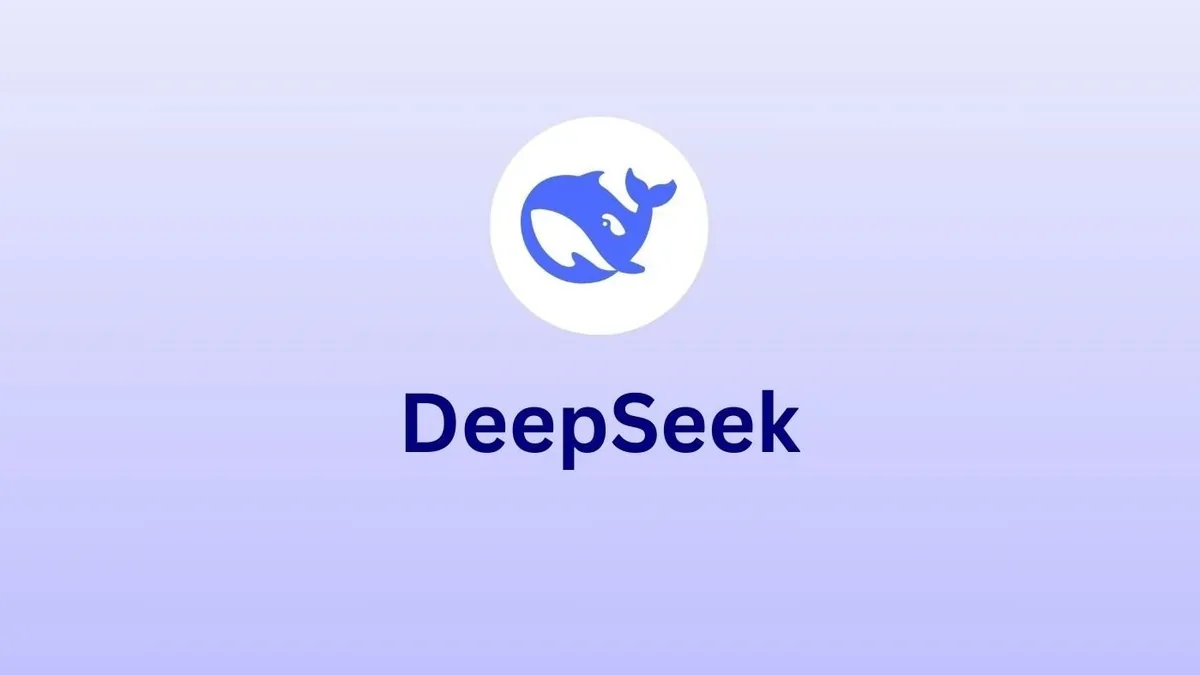 Blue DeepSeek whale logo in a white circle on a lavender background
