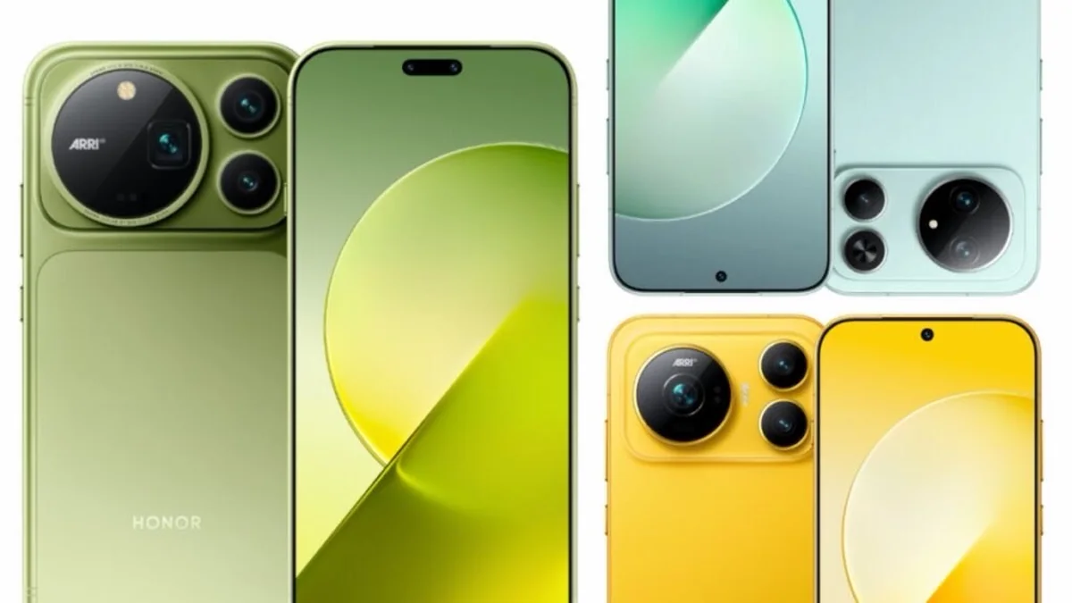 Honor Magic9 renders in green, mint, and yellow finishes