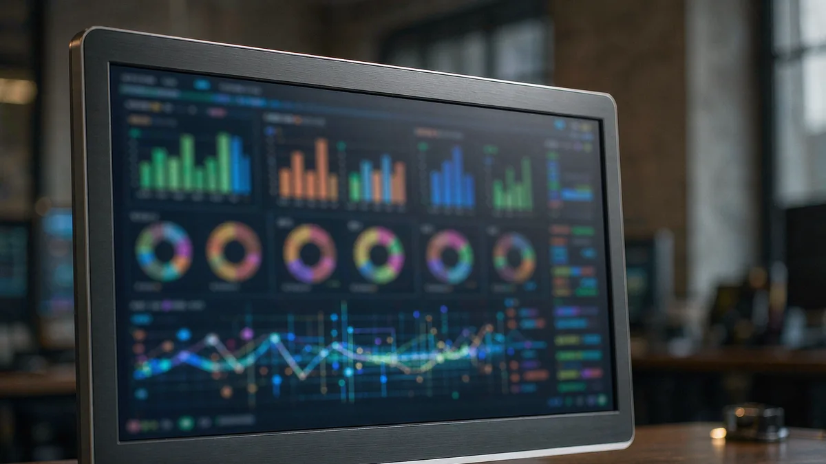 A grid of data dashboards with charts