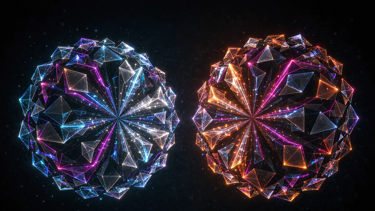 Two abstract glowing orbs representing competing AI models