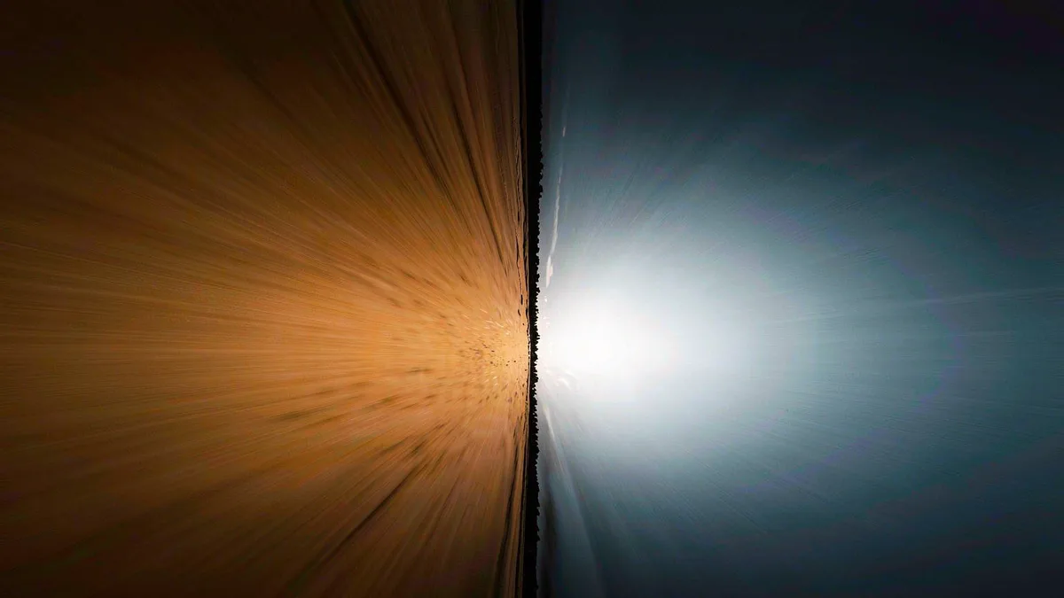 A split background with two contrasting light sources
