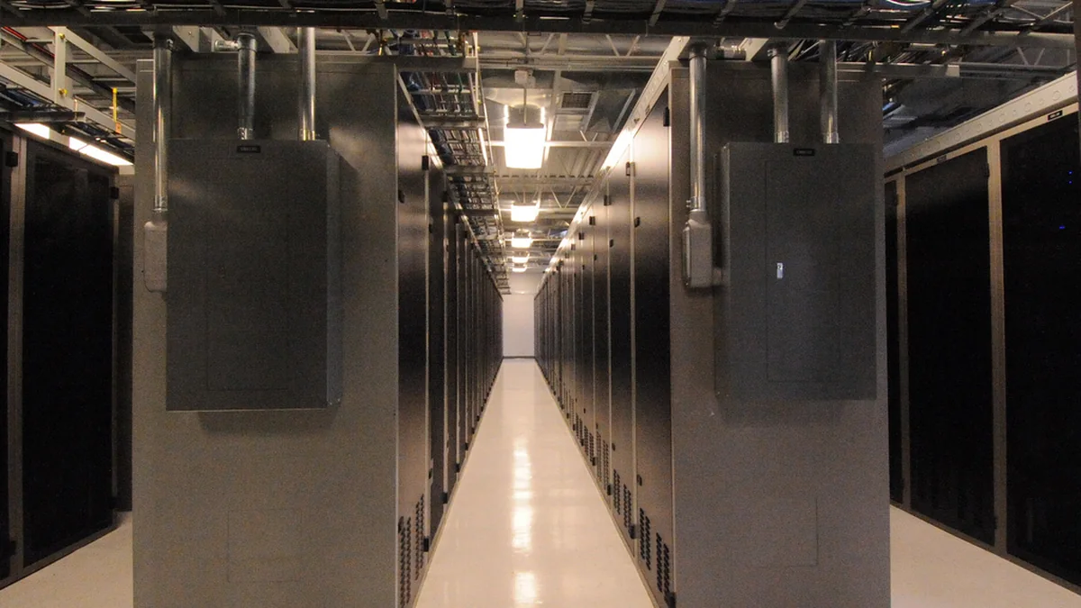 A corridor of data center server racks